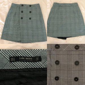 Zara Gray Checkered Mini Wrap Skirt
